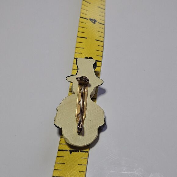 **Sale** Vintage Resin Glittery Snowman Brooch Black Hat Burgundy Scarf - Picture 4 of 9